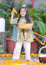 Load image into Gallery viewer, Girls Green Holi Suit with Paint Splash Embroidery - CuddlesClothing