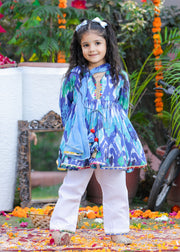 Girls Blue Ikkat Print Cotton Kurta Set - CuddlesClothing