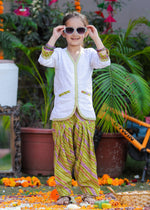 Load image into Gallery viewer, Girls' White Chikankari Kurta &amp; Green Leheriya Dhoti Set - CuddlesClothing