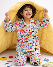 Kids Colorful Doodle Print Cotton Nightsuit - CuddlesClothing