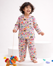 Kids Colorful Doodle Print Cotton Nightsuit - CuddlesClothing