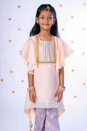 Peach Mirror Work Kurta for Girls - CuddlesClothing