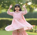 Load image into Gallery viewer, Pink Mirror Work Georgette Sharara Set with Dupatta for Girls - CuddlesClothing