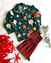 Kids Christmas Ornament Flannel Nightsuit - CuddlesClothing