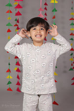 Load image into Gallery viewer, Kids Muslin Nightsuit with Cat Print - CuddlesClothing