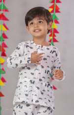 Load image into Gallery viewer, Kids White Muslin Nightsuit with Anteater Print - CuddlesClothing