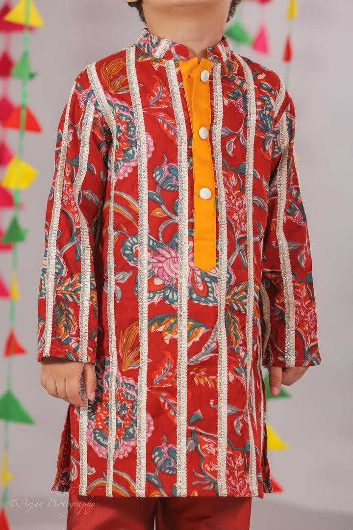 Boys Floral Gota Patti Kurta Set ( 3 Colors ) - CuddlesClothing