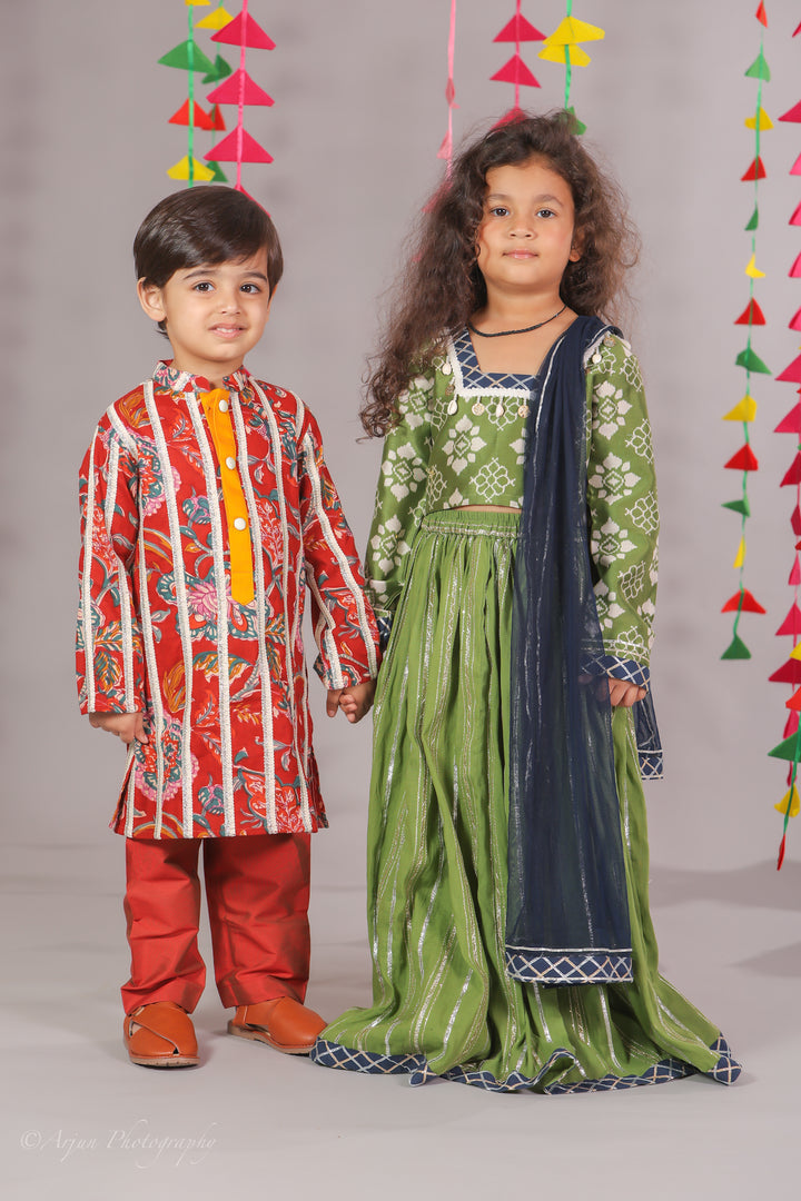 Girls Green Bandhani Print Lehanga Choli Set - CuddlesClothing