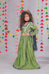 Elegant Green Lehenga Set with Printed Cotton Silk Blouse and Gota Cotton Skirt