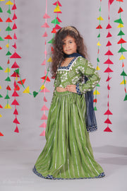 Girls Green Bandhani Print Lehanga Choli Set - CuddlesClothing