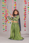 Elegant Green Lehenga Set with Printed Cotton Silk Blouse and Gota Cotton Skirt