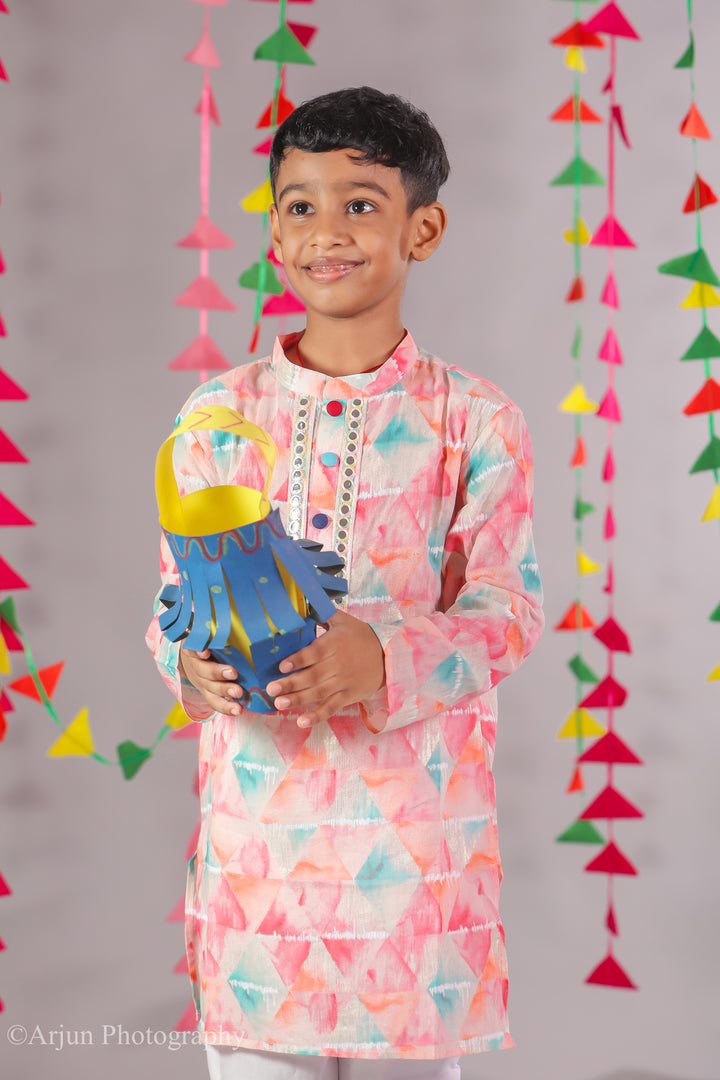 Boys Pink Muslin Kurta Pajama Set - CuddlesClothing