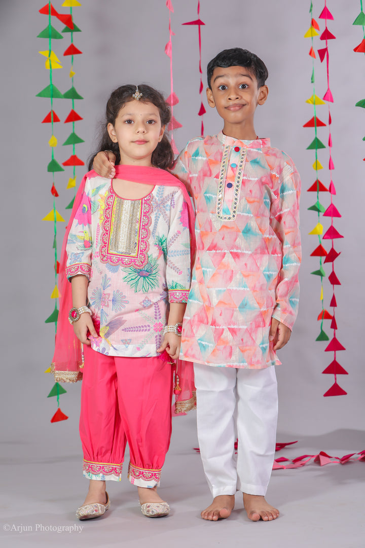 Boys Pink Muslin Kurta Pajama Set - CuddlesClothing