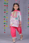 Neon Splash Garden Print Kurta Set With Side Tassel Detailing & Salwar