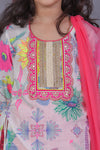 Neon Splash Garden Print Kurta Set With Side Tassel Detailing & Salwar