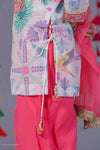 Neon Splash Garden Print Kurta Set With Side Tassel Detailing & Salwar