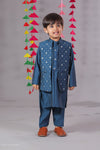 Blue Cotton Silk 3-Piece Jacket Set for Boys