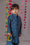 Blue Cotton Silk 3-Piece Jacket Set for Boys