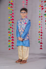 Boys Embroidered Jacket & Chanderi Kurta Set - CuddlesClothing