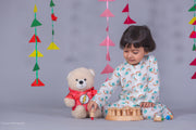 Kids White Muslin Nightsuit with Rainbow Print - CuddlesClothing