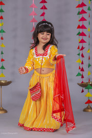 Girls Yellow & Red Bandhani Lehanga Choli Set - CuddlesClothing