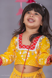 Girls Yellow & Red Bandhani Lehanga Choli Set - CuddlesClothing