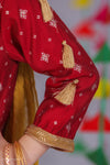 Embroidered Red Block Print Cotton Silk Kurta Set with Tassel Detailing