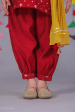 Load image into Gallery viewer, Girls Deep Red Silk Block Print Kurta &amp; Salwar Set - CuddlesClothing