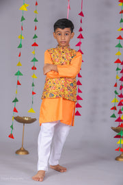 Boys Muslin Jacket & Cotton Silk Kurta Set - CuddlesClothing