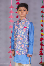 Load image into Gallery viewer, Boys Embroidered Jacket &amp; Chanderi Kurta Set - CuddlesClothing