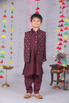 Royal Purple Cotton Silk 3-Piece Jacket Set for Boys