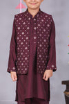 Royal Purple Cotton Silk 3-Piece Jacket Set for Boys