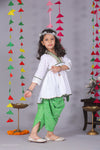 Flared Chikankari Kurta with Lehriya Dhoti Pants & Cute Mini Bag