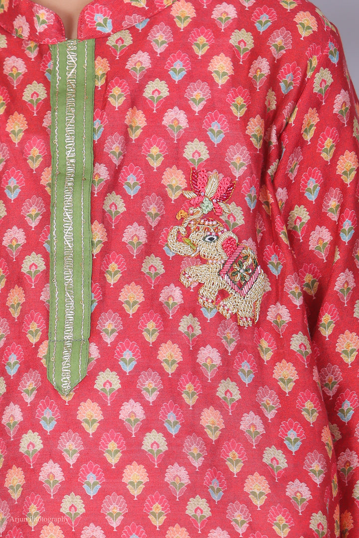 Butter-Soft Cotton Muslin Kurta with Embroidered Elephant Motif - CuddlesClothing