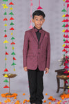 Wine Print Blazer 4-Piece Formal Suit Set For Boys