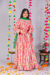 Pink Floral Print Cotton Silk Lehanga Set For Girls