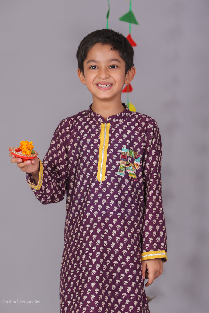 Boys Purple Muslin Kurta with Salwar. - CuddlesClothing