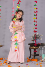 Load image into Gallery viewer, Girls Pink Cotton Silk Block Print Co-ord Set - CuddlesClothing