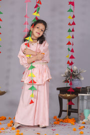 Girls Pink Cotton Silk Block Print Co-ord Set - CuddlesClothing