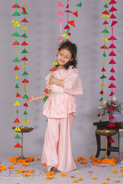Girls Pink Cotton Silk Block Print Co-ord Set - CuddlesClothing