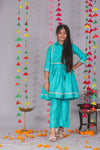 Cotton Silk Kalidar Set with Front Slit Pants & Tie-On Flap