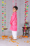 Pink Silk Jacket Set with Chanderi Kurta & White Pajama
