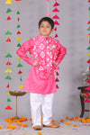Pink Silk Jacket Set with Chanderi Kurta & White Pajama