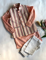 Kids Peach Nehru Jacket Set - Indian Ethnic Wear - CuddlesClothing