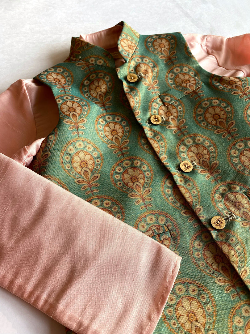 Printed Organza Jawahar Jacket Set For Boys - CuddlesClothing