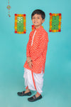 Radiant Orange Lehriya Ethnic Set with Dhoti For Boys