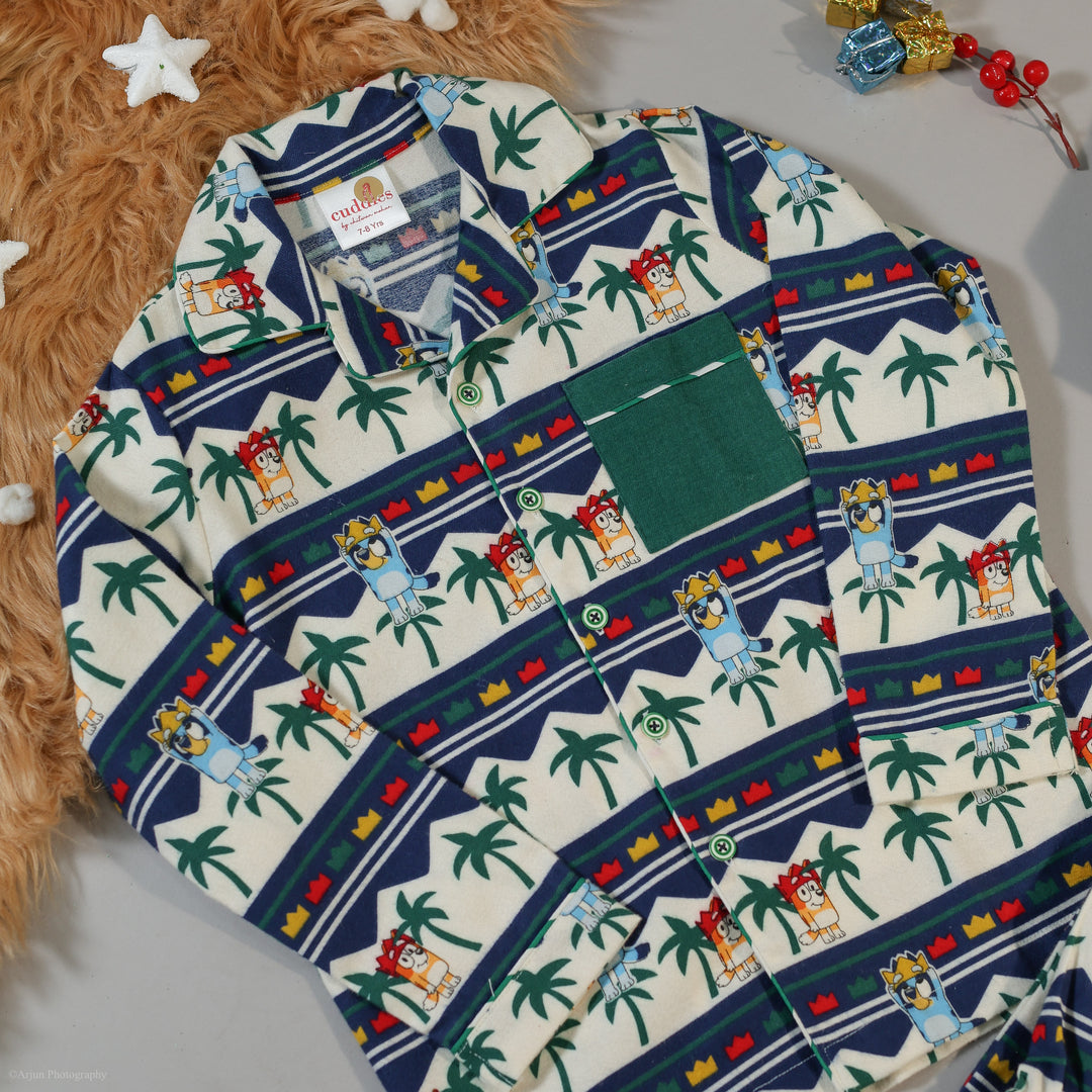 Bluey Print Kids Flannel Nightsuit - CuddlesClothing