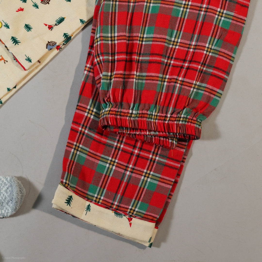 Winter Village Print Kids Flannel Nightsuit - CuddlesClothing