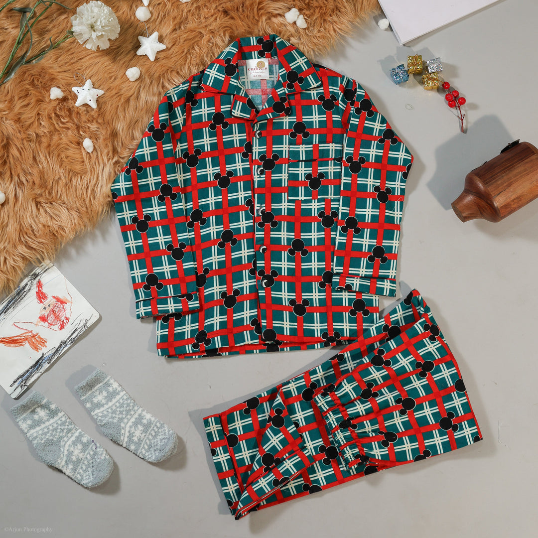 Kids Mickey Mouse Flannel Nightsuit Set - CuddlesClothing