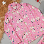 Load image into Gallery viewer, Pink Penguin Print Flannel Nightsuit for Kids - CuddlesClothing